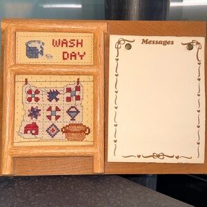 Wash Day" cross stitch craft frame with a dedicated message board